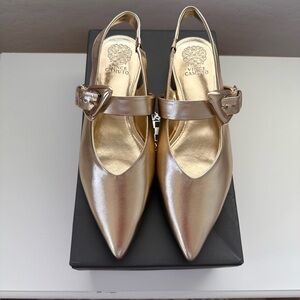 Vince Camuto Amoret Buckle Sling Back Gold Mules Size 9M